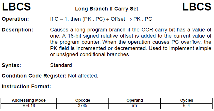 68HC16 LBCS instruction